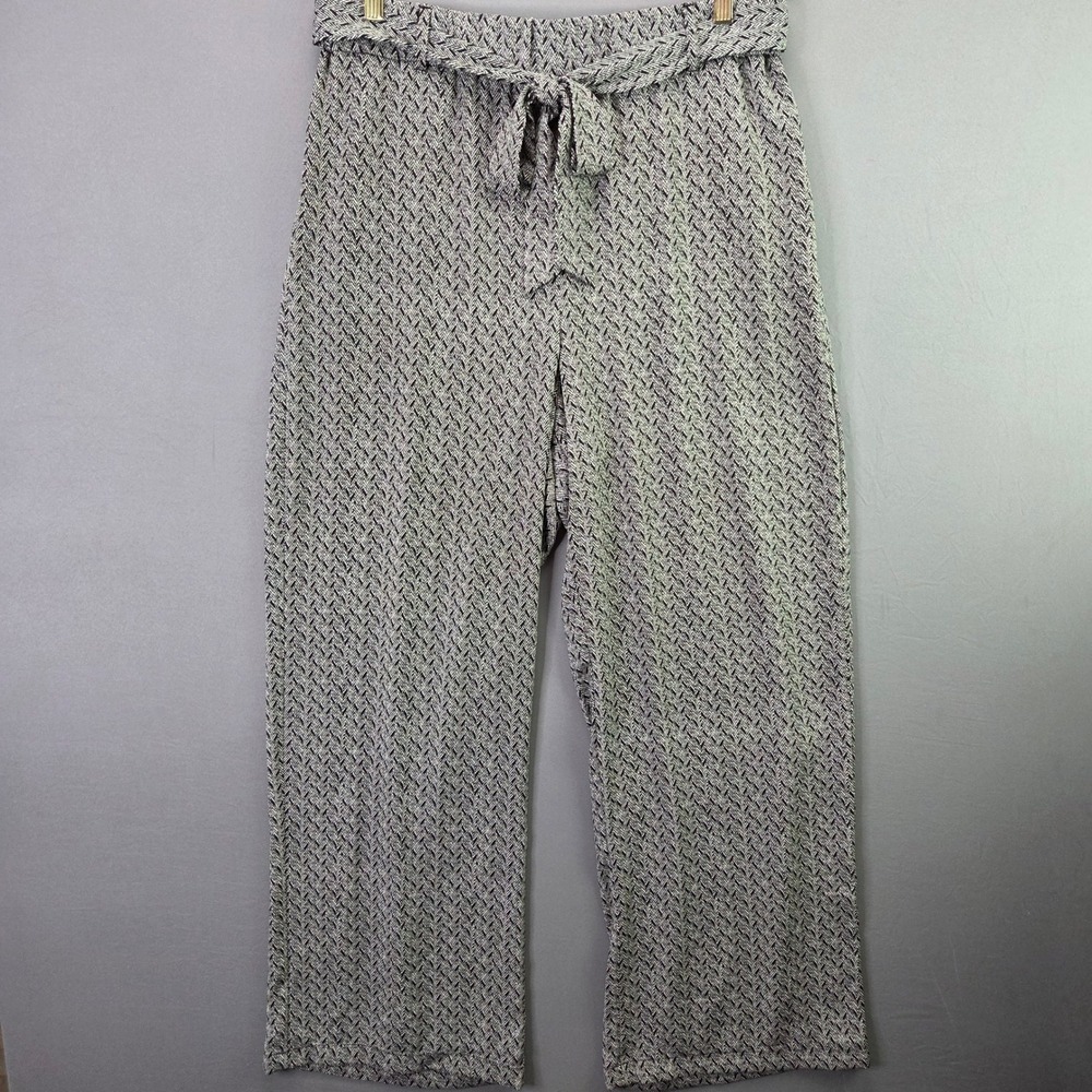 Jennifer Lopez Wide Leg Crop Pants L Black White Chevron Tie Waist High Rise